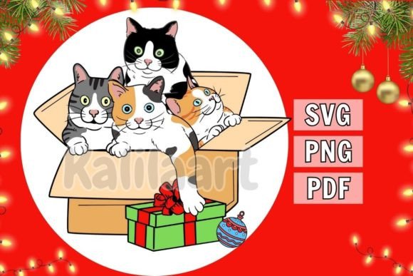 Cats in a Christmas Box SVG